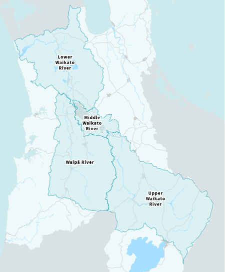 Image of a map showing all river catchments in the region