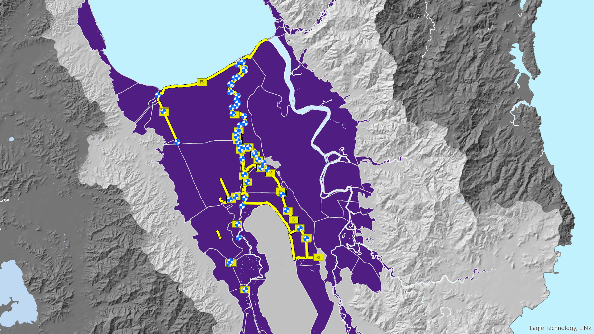 Map of flood protection scheme around Piako river