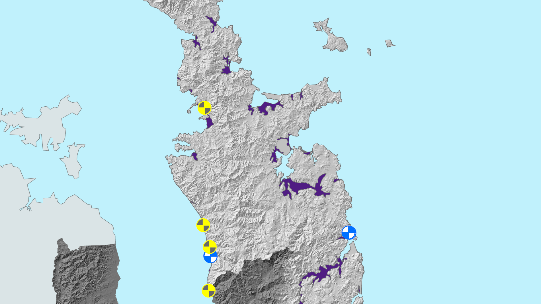 Flood protection schemes - Coromandel Peninsula - Map showing scheme areas
