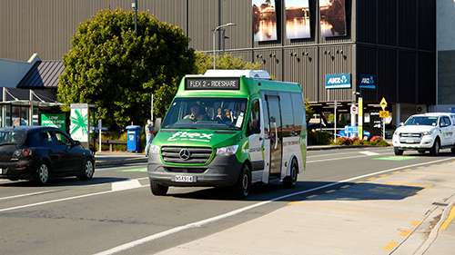 Image of the Flex bus on the road