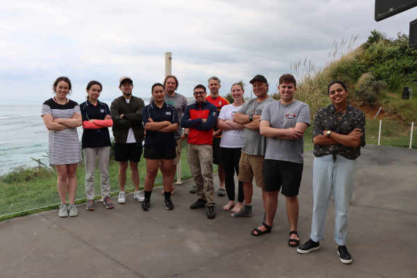 Council staff and students at surf safety training with Raglan Surf Life Saving Club